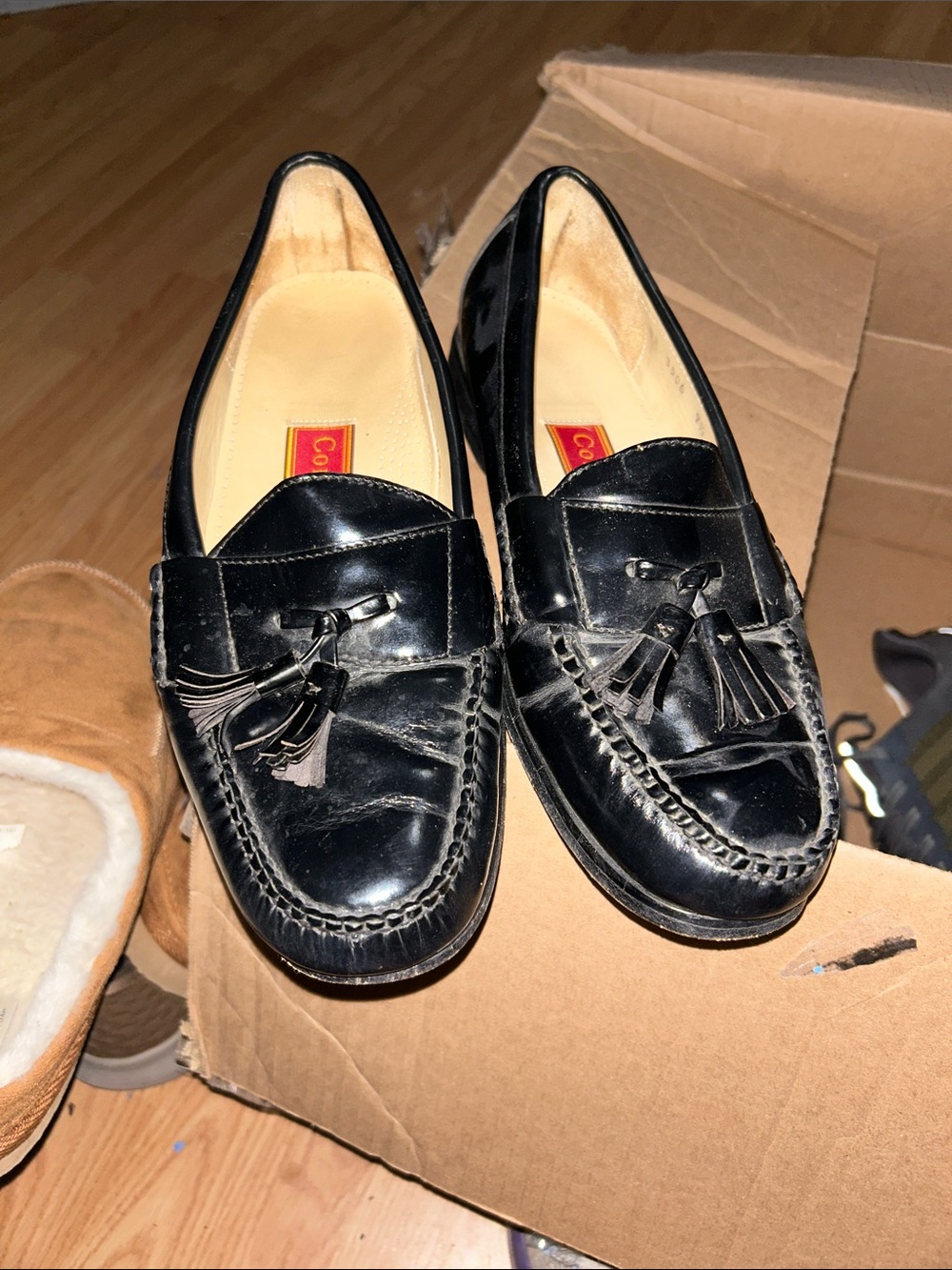 Cole Haan Black Leather Tassel Moccasin Loafers